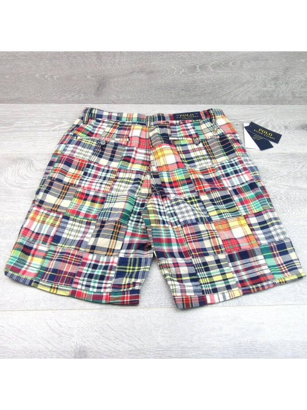 Polo Ralph Lauren Patchwork Madras Chino Shorts Classic Fit 9" Men's Size 30 NEW - Picture 6 of 15